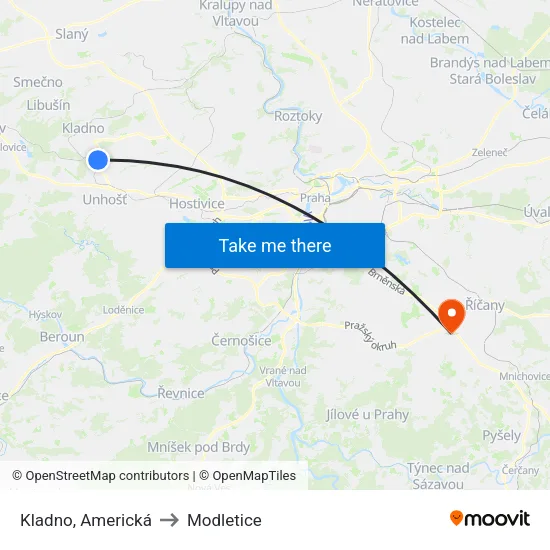Kladno, Americká to Modletice map