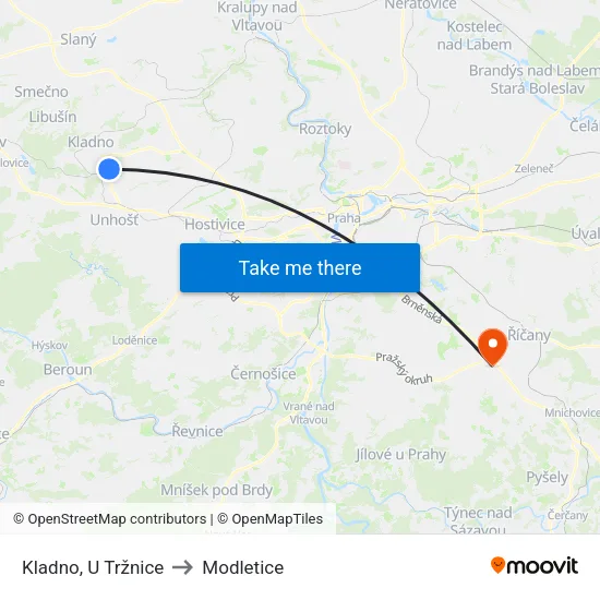 Kladno, U Tržnice to Modletice map