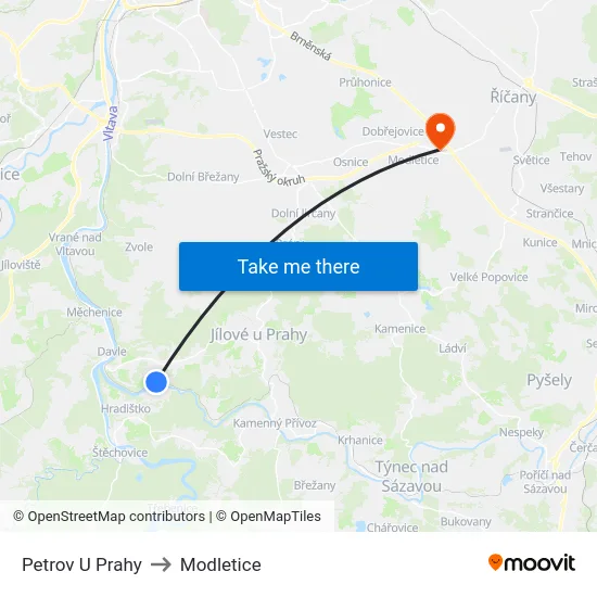Petrov U Prahy to Modletice map