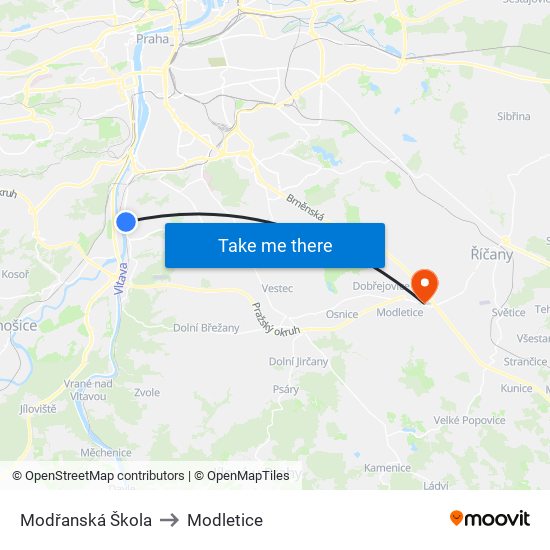 Modřanská Škola to Modletice map