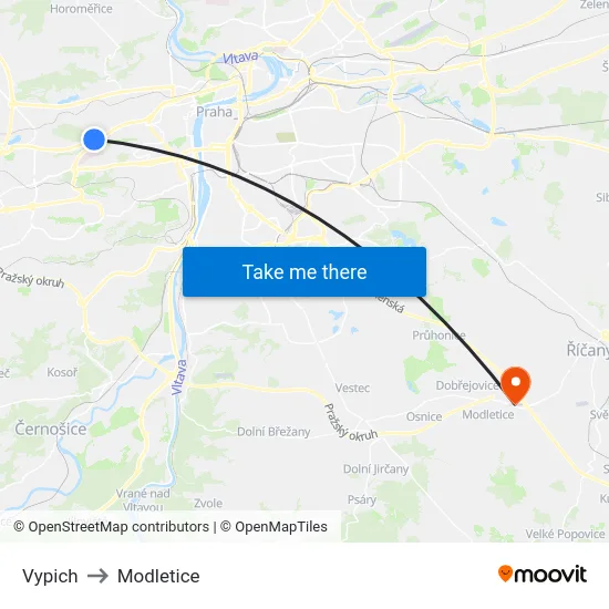 Vypich to Modletice map