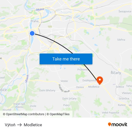 Výtoň to Modletice map