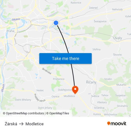 Žárská to Modletice map