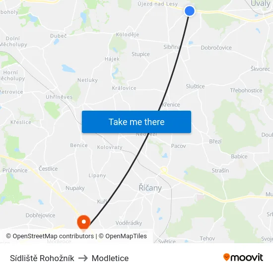 Sídliště Rohožník to Modletice map