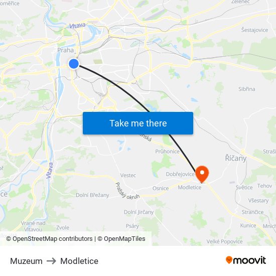 Muzeum to Modletice map