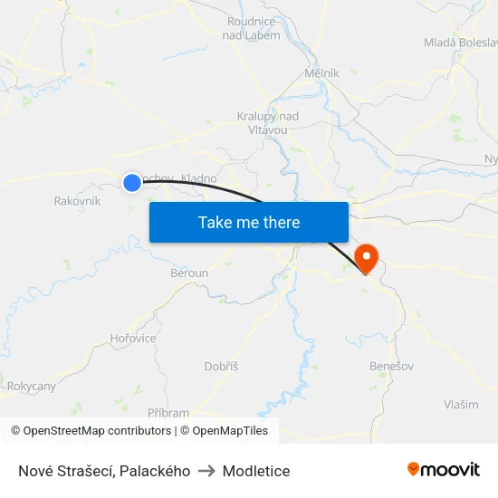 Nové Strašecí, Palackého to Modletice map