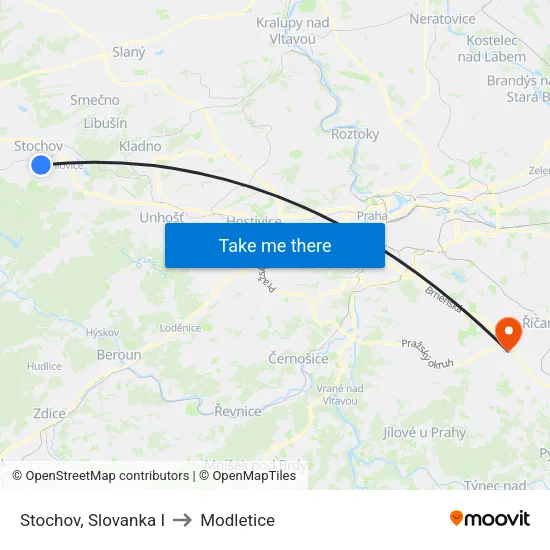 Stochov, Slovanka I to Modletice map