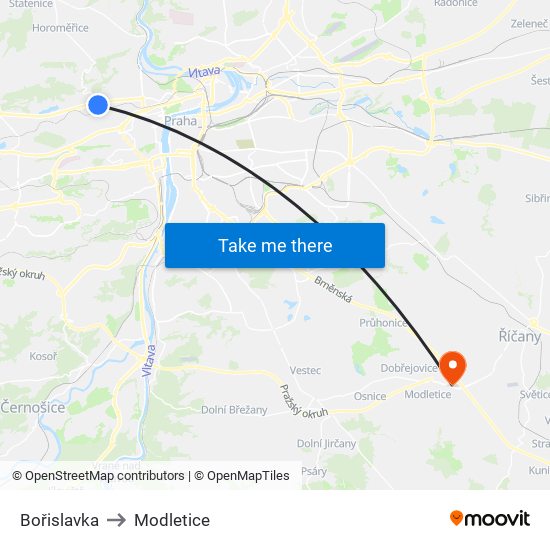 Bořislavka to Modletice map