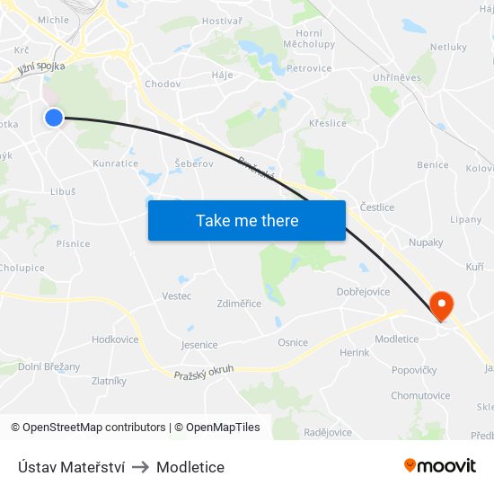 Ústav Mateřství to Modletice map