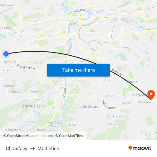 Chrášťany to Modletice map