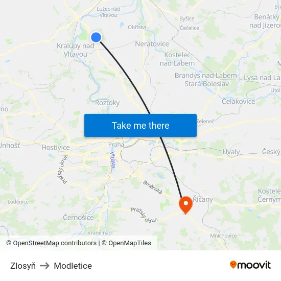 Zlosyň to Modletice map