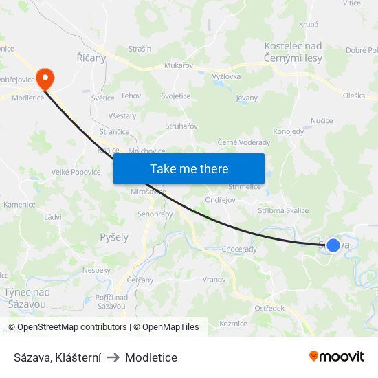 Sázava, Klášterní to Modletice map