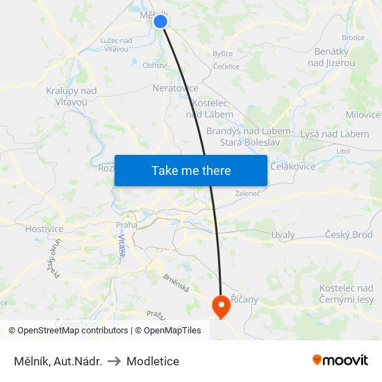 Mělník, Aut.Nádr. to Modletice map