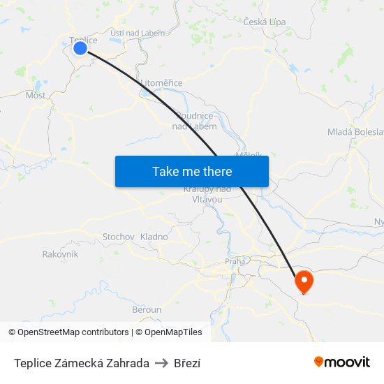 Teplice Zámecká Zahrada to Březí map