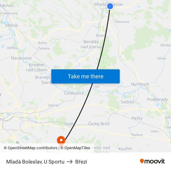 Mladá Boleslav, U Sportu to Březí map