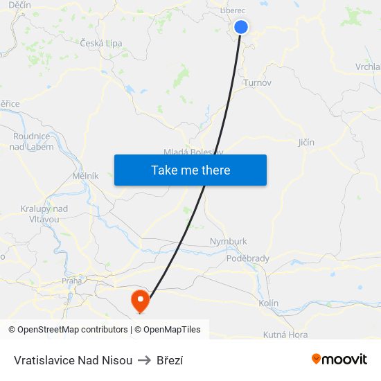 Vratislavice Nad Nisou to Březí map