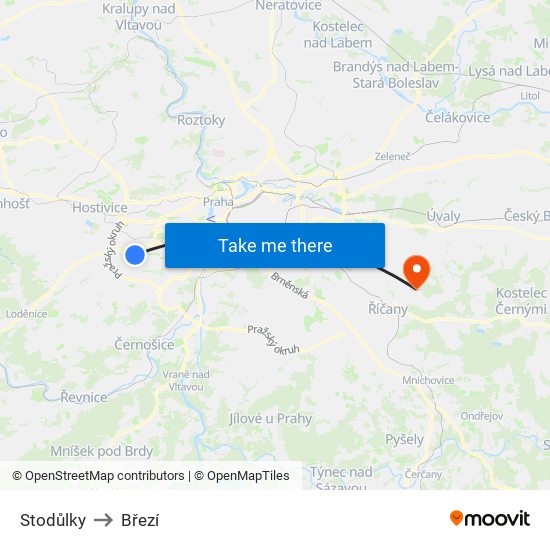 Stodůlky to Březí map