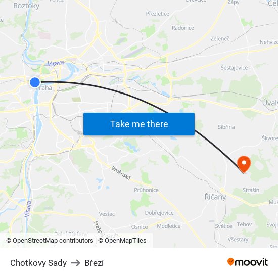 Chotkovy Sady to Březí map