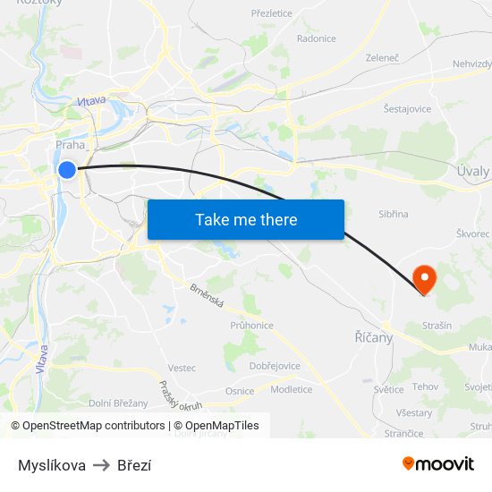 Myslíkova to Březí map