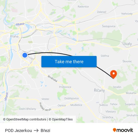 POD Jezerkou to Březí map