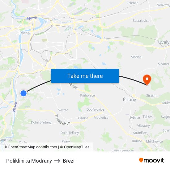 Poliklinika Modřany to Březí map