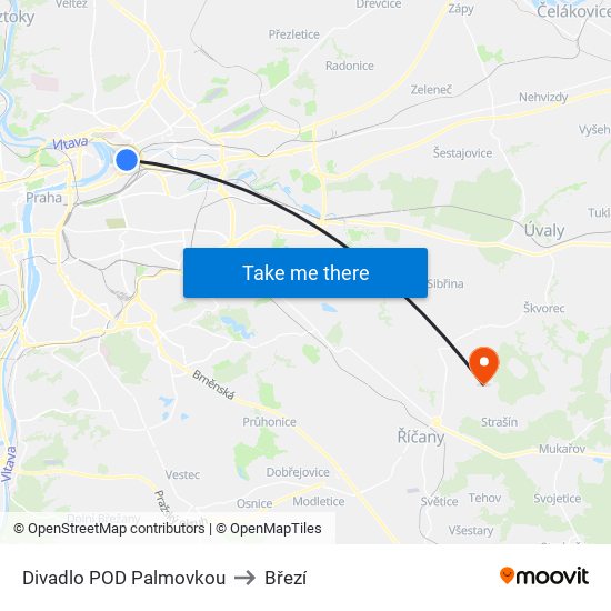 Divadlo POD Palmovkou to Březí map