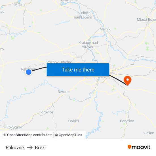 Rakovník to Březí map