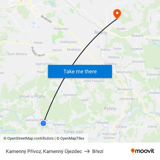 Kamenný Přívoz, Kamenný Újezdec to Březí map