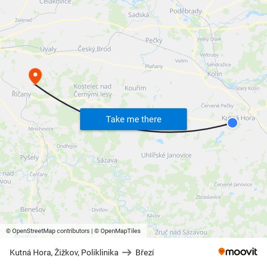 Kutná Hora, Žižkov, Poliklinika to Březí map