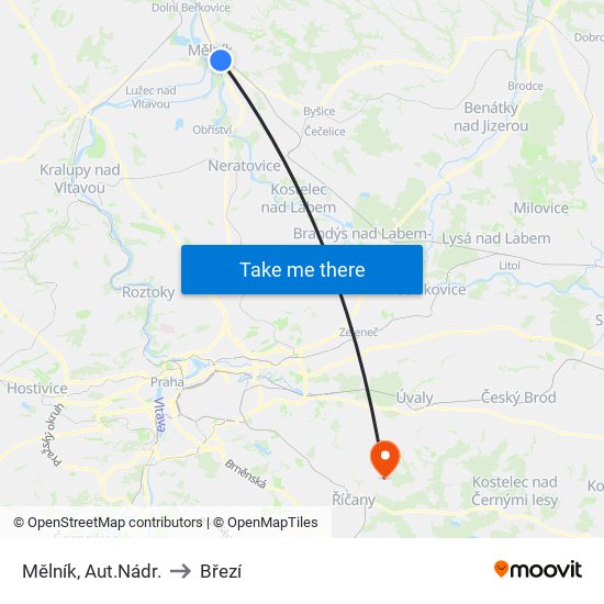 Mělník, Aut.Nádr. to Březí map