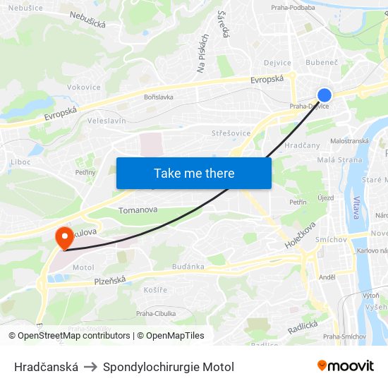 Hradčanská to Spondylochirurgie Motol map