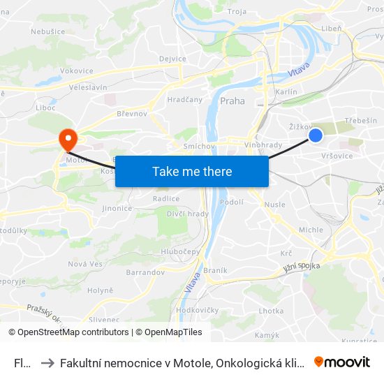 Flora to Fakultní nemocnice v Motole, Onkologická klinika 2. LF UK map