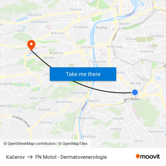 Kačerov to FN Motol - Dermatovenerologie map