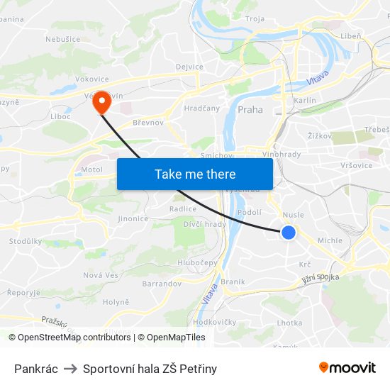 Pankrác to Sportovní hala ZŠ Petřiny map