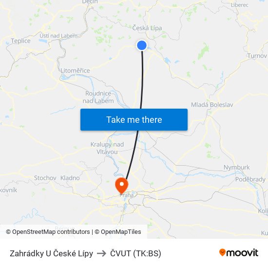 Zahrádky U České Lípy to ČVUT (TK:BS) map