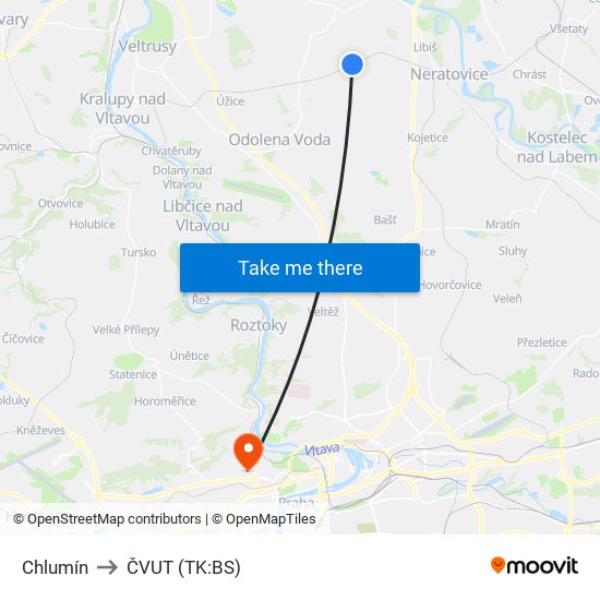 Chlumín to ČVUT (TK:BS) map