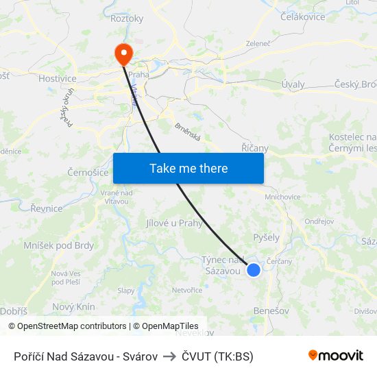 Poříčí Nad Sázavou - Svárov to ČVUT (TK:BS) map