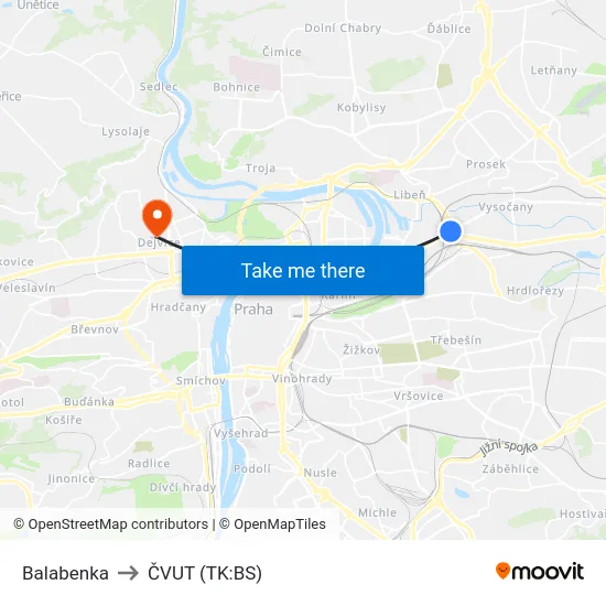 Balabenka to ČVUT (TK:BS) map
