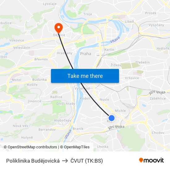 Poliklinika Budějovická to ČVUT (TK:BS) map