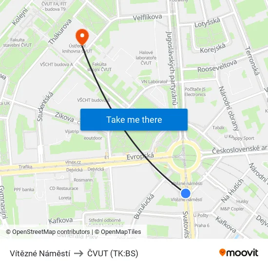 Vítězné Náměstí to ČVUT (TK:BS) map