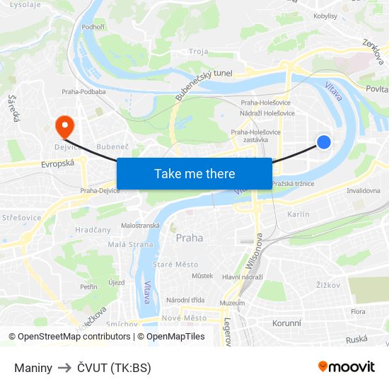Maniny to ČVUT (TK:BS) map