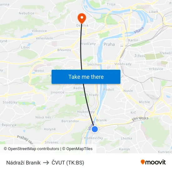 Nádraží Braník to ČVUT (TK:BS) map