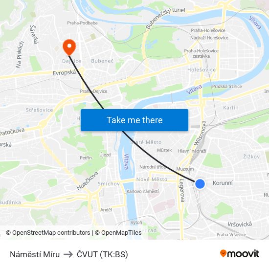 Náměstí Míru to ČVUT (TK:BS) map