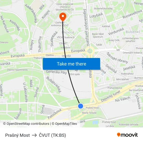 Prašný Most to ČVUT (TK:BS) map