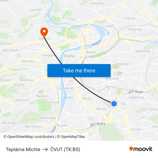 Teplárna Michle to ČVUT (TK:BS) map