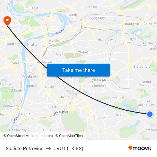 Sídliště Petrovice to ČVUT (TK:BS) map