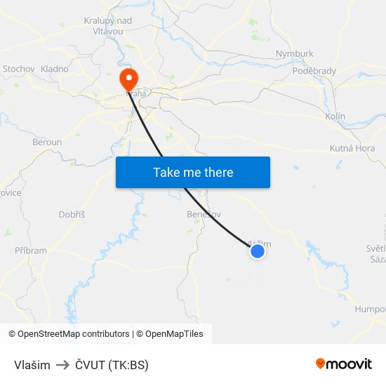 Vlašim to ČVUT (TK:BS) map