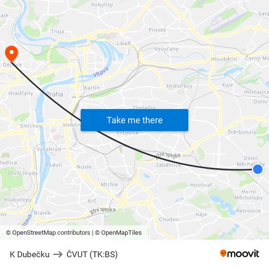 K Dubečku to ČVUT (TK:BS) map