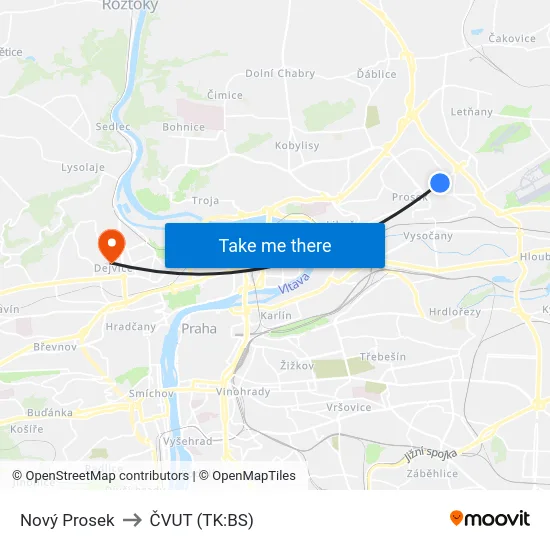 Nový Prosek to ČVUT (TK:BS) map