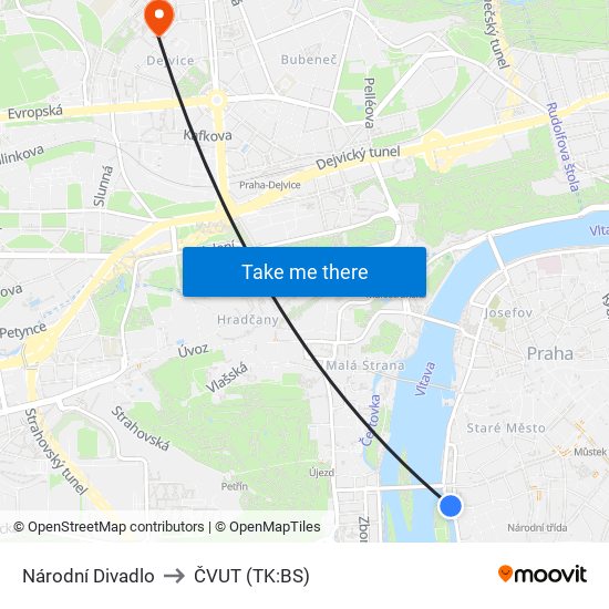 Národní Divadlo to ČVUT (TK:BS) map